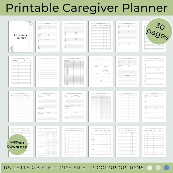 Caregiver Planner: Medical Binder, Daily Task Log (PDF Printable)