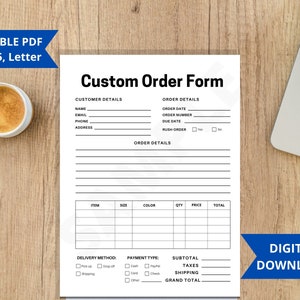 Customer Order Form, Product Business Form, Work Order Template ...