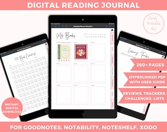 Reading Journal for Ipad, Digital Reading Journal Goodnotes, Book Review Template, Bookshelf Tracker
