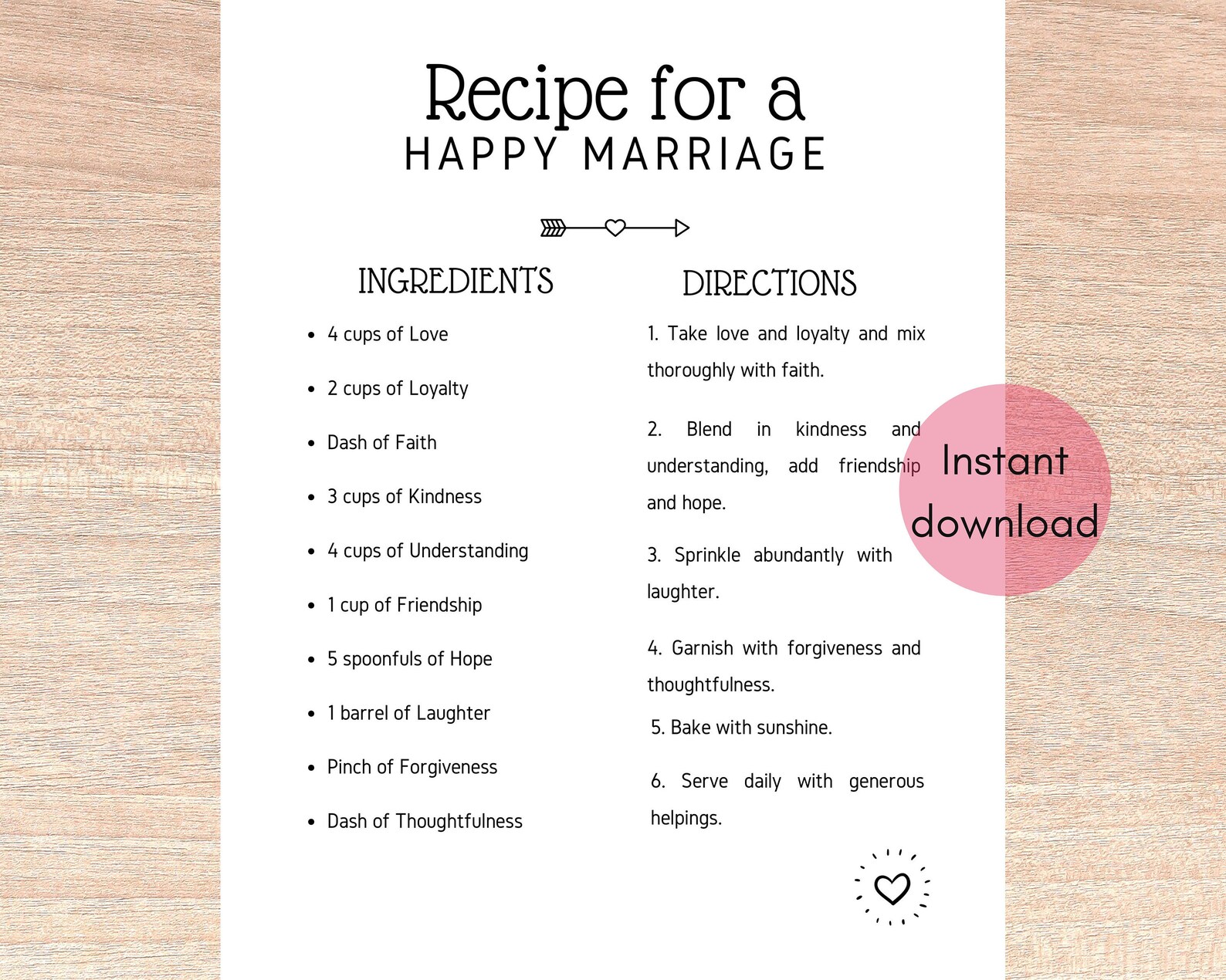 Recipe Card For Love Recipe For A Happy Marriage 1st Wedding | Etsy