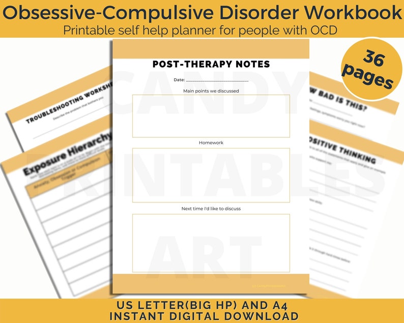 OCD therapy worksheets, ocd printable, ocd gifts, therapy notes for patient, counselor gift for ocd help, digital download