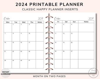 2024 Printable Monthly Planner 2024 Monthly Calendar Classic Happy Planner Inserts PDF Dated Month on 2 Pages