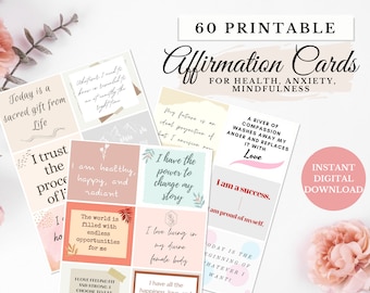 Affirmation Cards for Positive Thinking, Printable Motivational Self-Care Cards, Inspirational Gratitude Affirmations Quotes