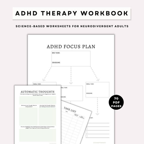 ADHD Worksheets, Executive Dysfunction Planner, Adult ADHD Mental Health Journal, Symptom Tracker