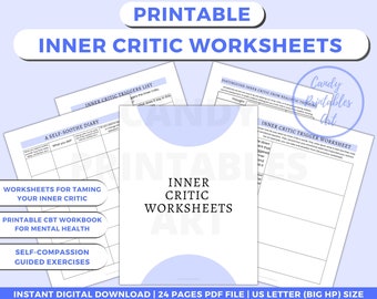 Inner Critic Worksheets: Self-Healing Therapy Tool (PDF)