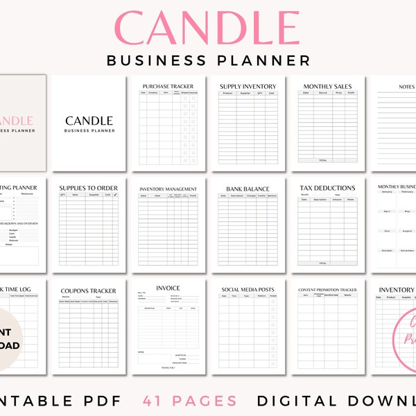 Candle Planner Printable, Small Business Bundle, Candle Making Business Kit, Small Business Planner PDF