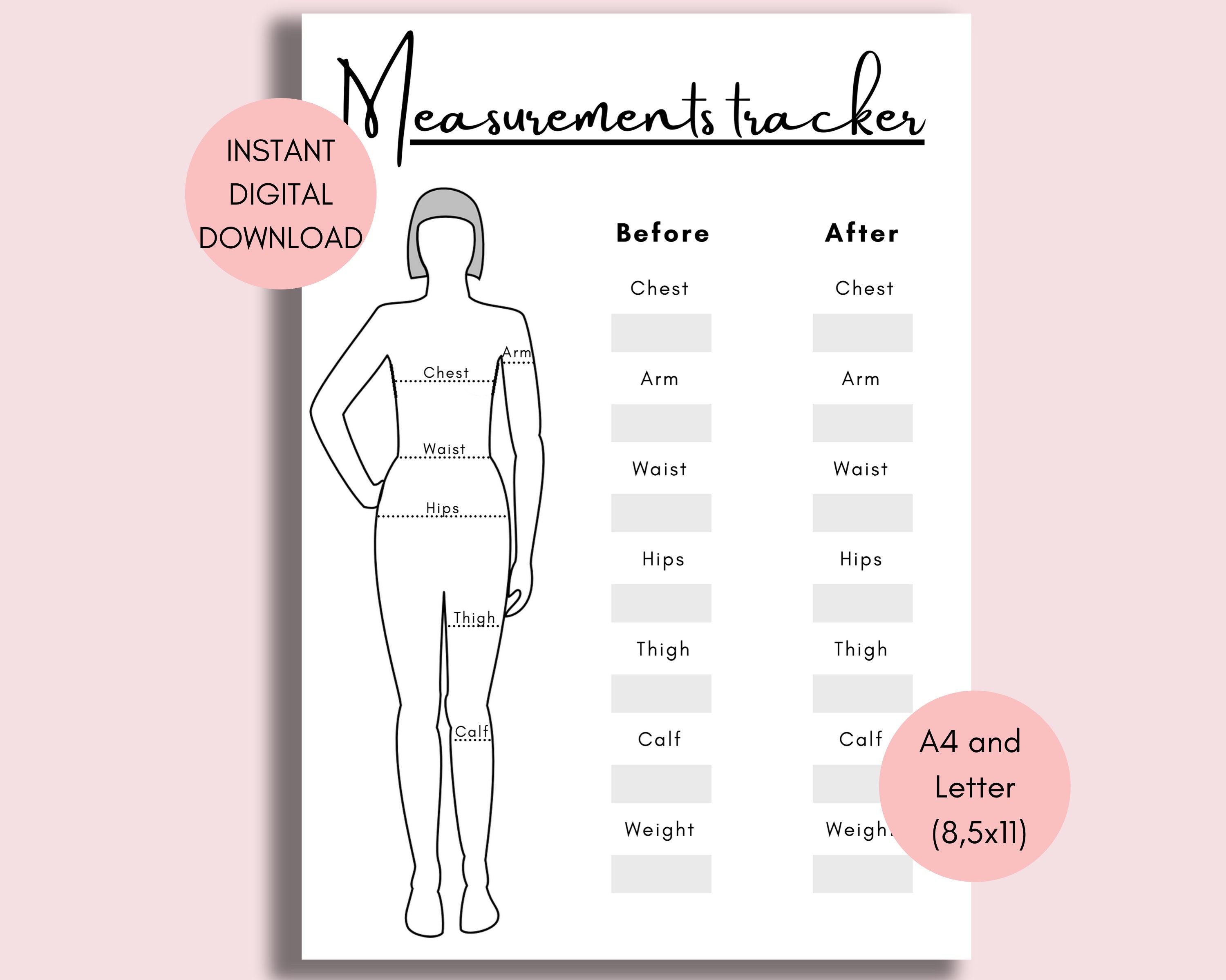 Weight Loss Tracker PDF Body Measurement Printable Monthly Etsy UK