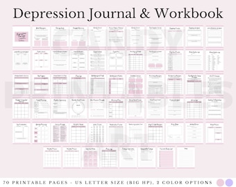 Depression Journal Printable, Mental Health Planner, CBT Therapy Workbook, Mood & Anxiety Tracker