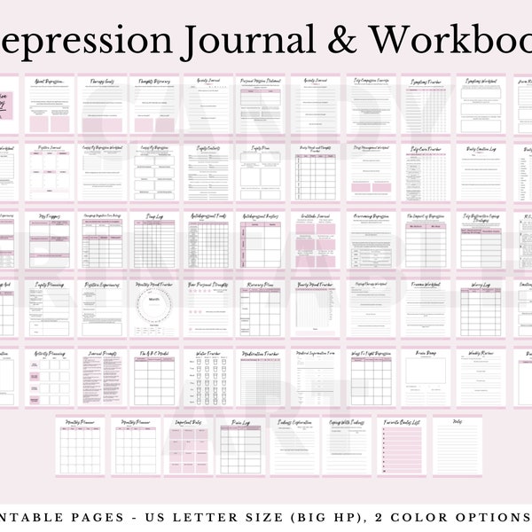 Depression Mental Journal Stimmung Tracker Therapie Arbeitsblatt CBT Arbeitsblätter Depression Tracker Arbeitsbuch Depression Planer Printable