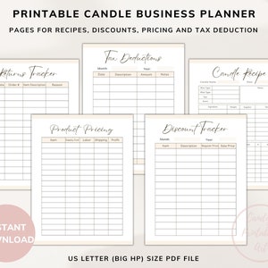 Candle Business Planner, Printable Forms for Candle Makers &amp; Sellers - Etsy