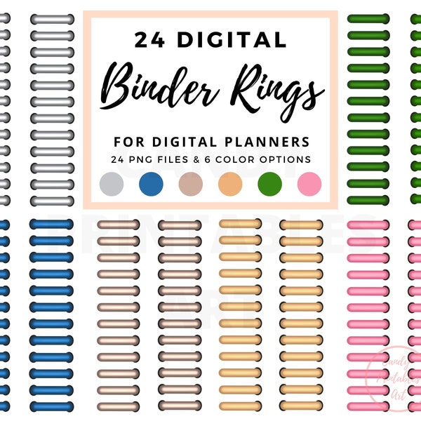 Binder Rings PNG for Digital Planners, Metallic, Gold, Copper, Silver Digital Coils for GoodNotes Planner, Spiral Coils Mockup
