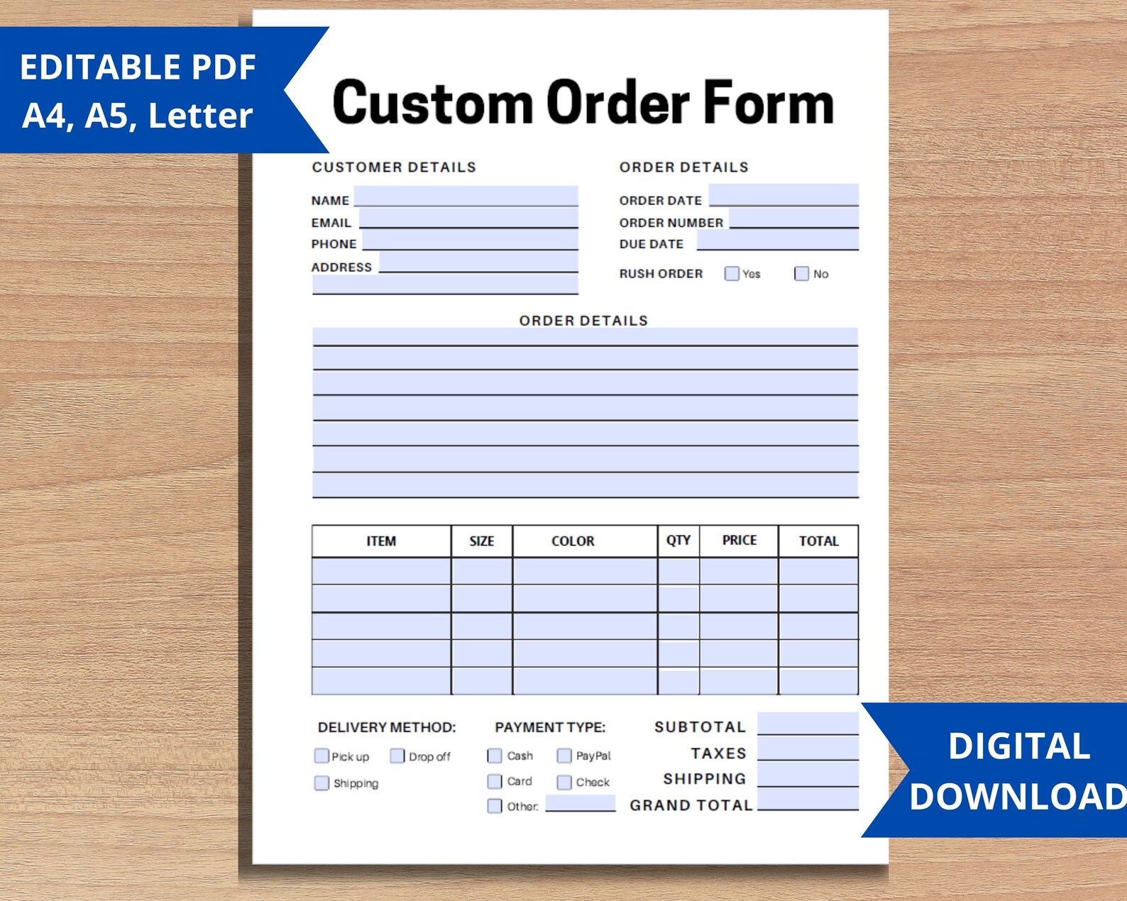 Customer Order Form Product Business Form Work Order - Etsy