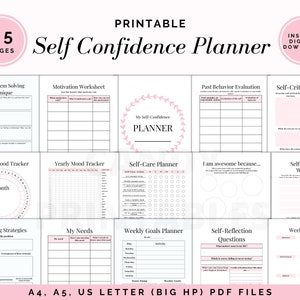 Self Confidence Planner, Self Esteem Workbook, Self-Care Prompts, Teen Planner, Confidence Building Worksheets, Printable Template