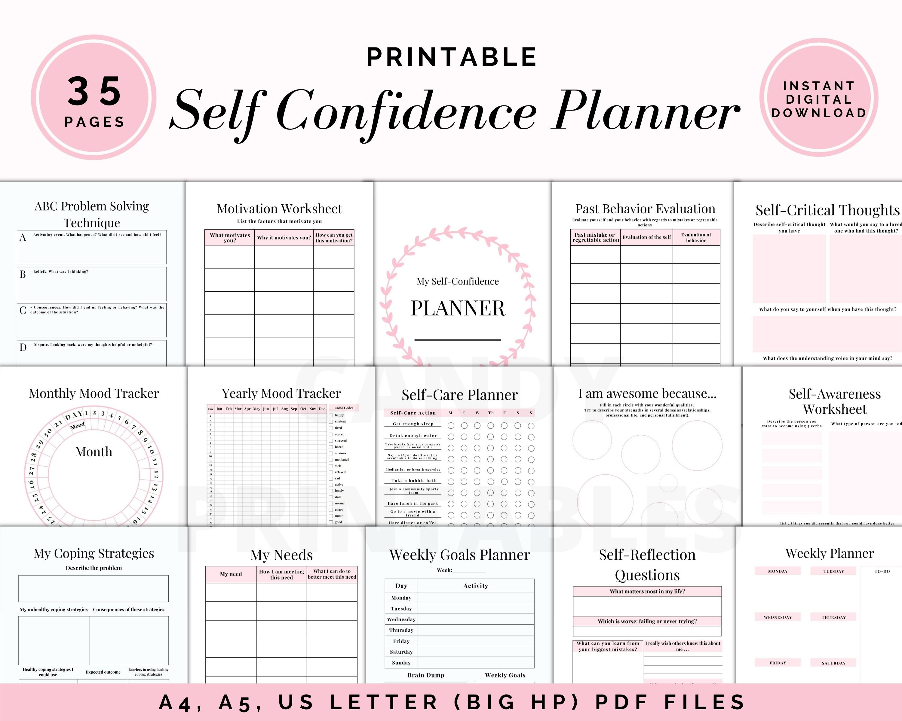 Self Esteem Workbook Self Confidence Planner Self Esteem Etsy Australia