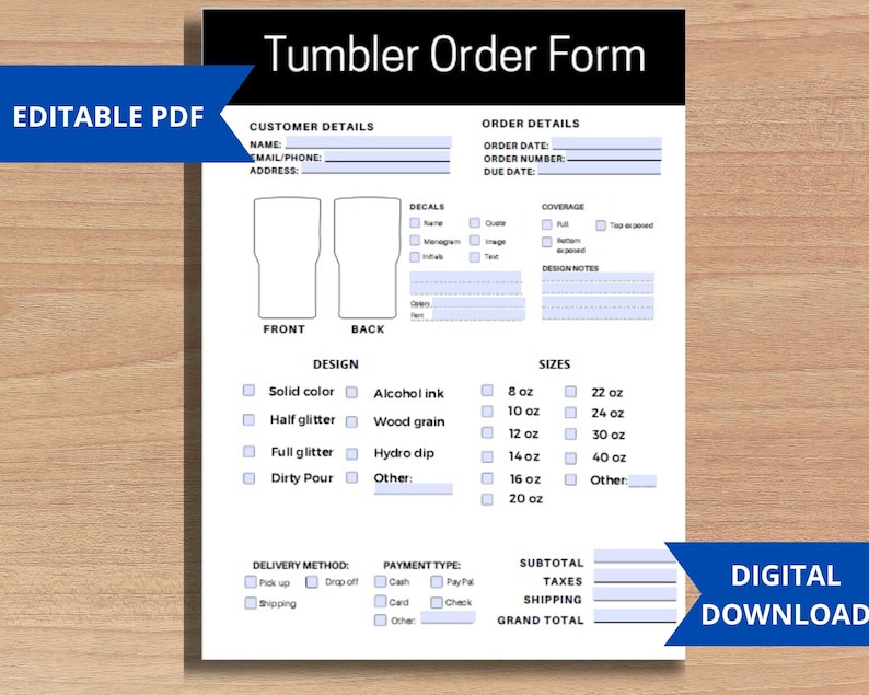 tumbler order form editable order fill out form tumbler etsy