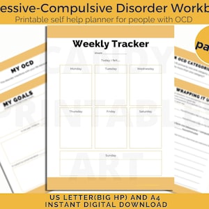 OCD help, anxiety workbook, ocd support, ocd gift for support, cbt worksheets, ocd daily planner, printable PDF with trackers for obsessions and compulsions