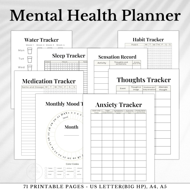 Mental Health Tracker, Goal Setting Journal, Healing Journal, Self-Improvement Workbook, Personal Growth Journal, digital and printable PDF file