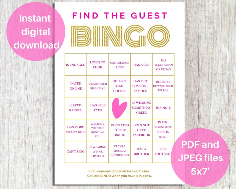 Find The Guest Bingo Look for the guest printable bridal | Etsy