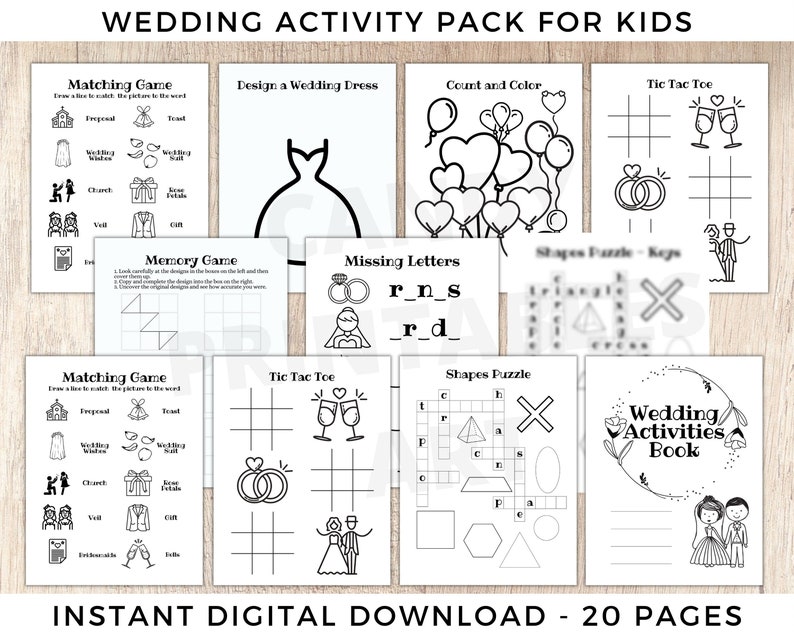 Kids Wedding Games Kids Activity Book for Wedding Activity Pack Kids Wedding Table Wedding Favors Coloring Pages - instant download 