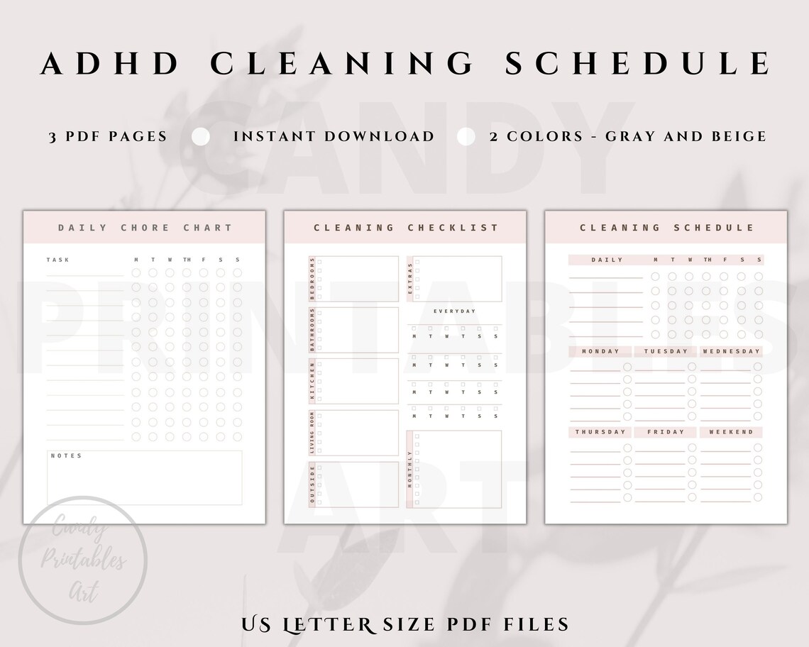 ADHD Cleaning Schedule Checklist ADHD Chore Chart Daily Etsy New Zealand