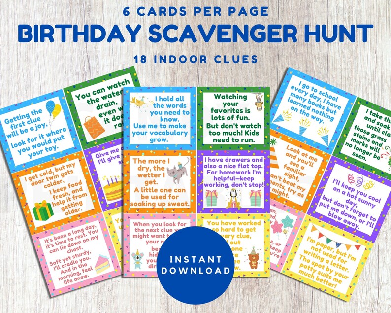 Birthday Treasure Hunt Clues Birthday Treasure Hunt for Kids | Etsy