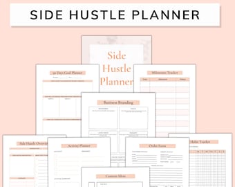 Side Hustle Planner PDF: Freelancer Goal Tracker & Income Template (Printable Workbook, 70 Pages)