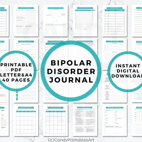 Bipolar Disorder Journal, Bipolar Mood Tracker, Daily Productivity Worksheets