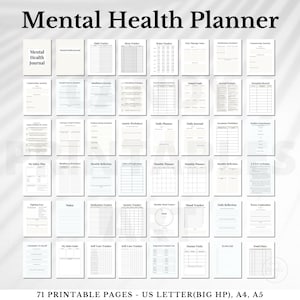 Mental Health Journal Printable, Self-Care Planner, Therapy Workbook, Mood Tracker, Anxiety Journal, Depression Diary, Wellness Planner, PDF file, 71 pages, digital download
