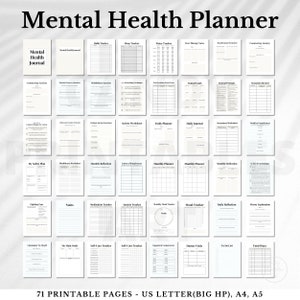 Mental Health Journal Printable, Self-Care Planner, Therapy Workbook, Mood Tracker, Anxiety Journal, Depression Diary, Wellness Planner, PDF file, 71 pages, digital download