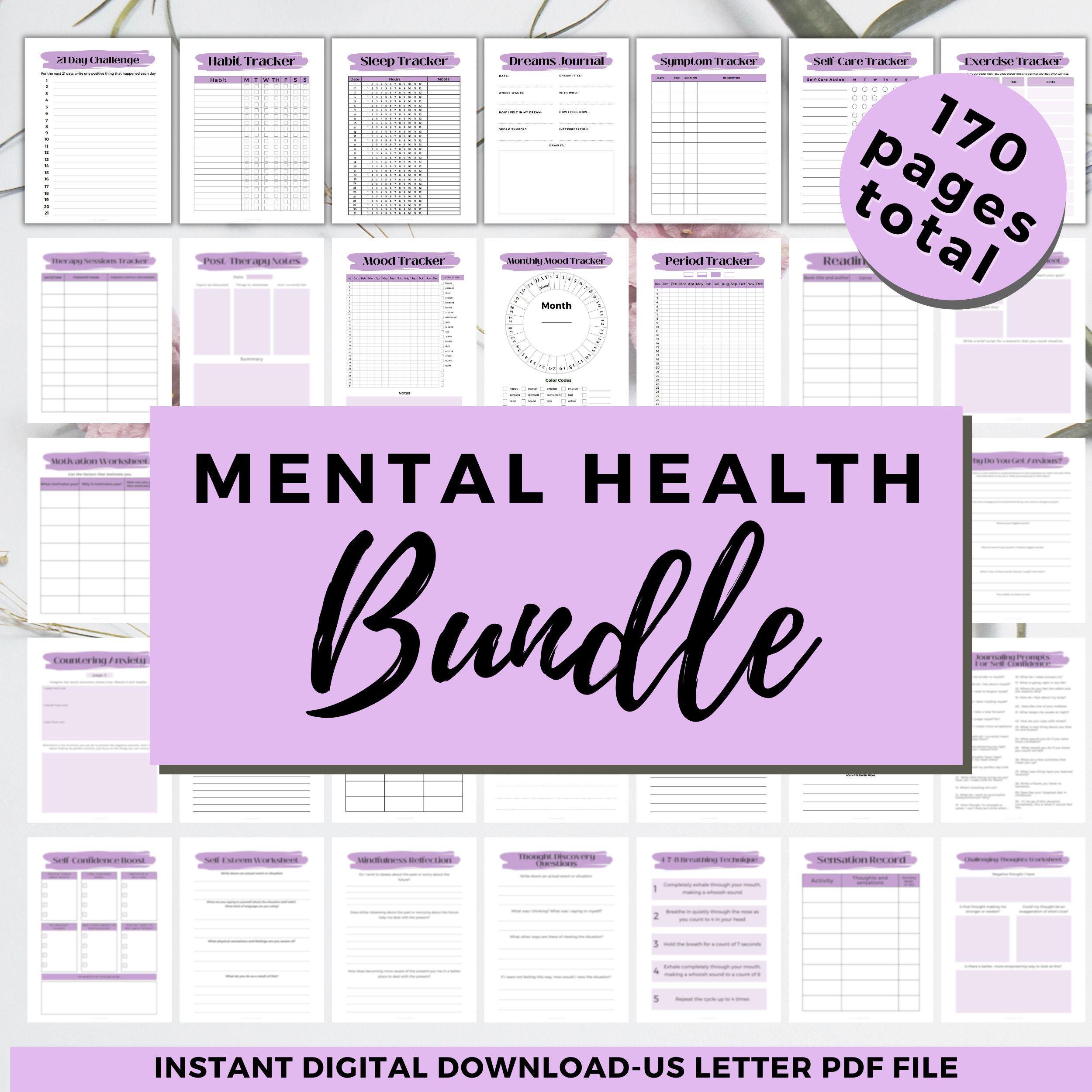Mental Health Journal Bundle: DBT, CBT Worksheets & Prompts (PDF Download, 170 Pages)