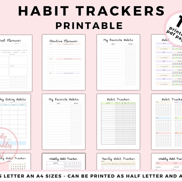 Daily Habits Tracker Printable, Digital Habit Tracker, Routine Journal, Digital Planner for GoodNotes, Notability, PDF