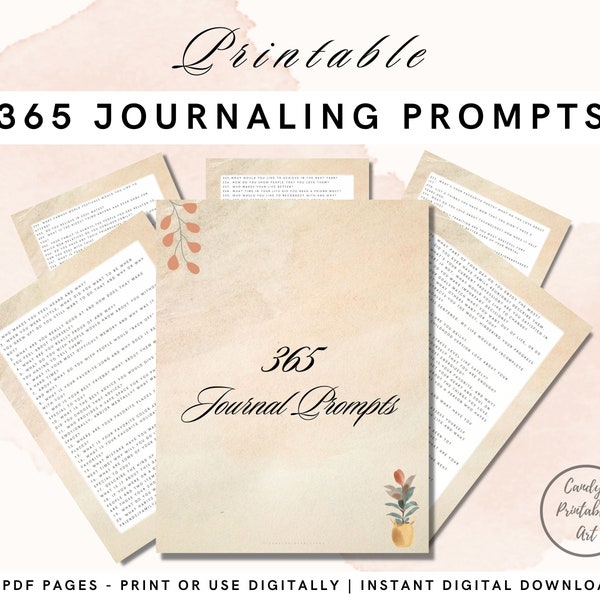 365 Journaling Prompts, Mental Health Questions, Printable Journal Pages for Beginner, Self-Care Template