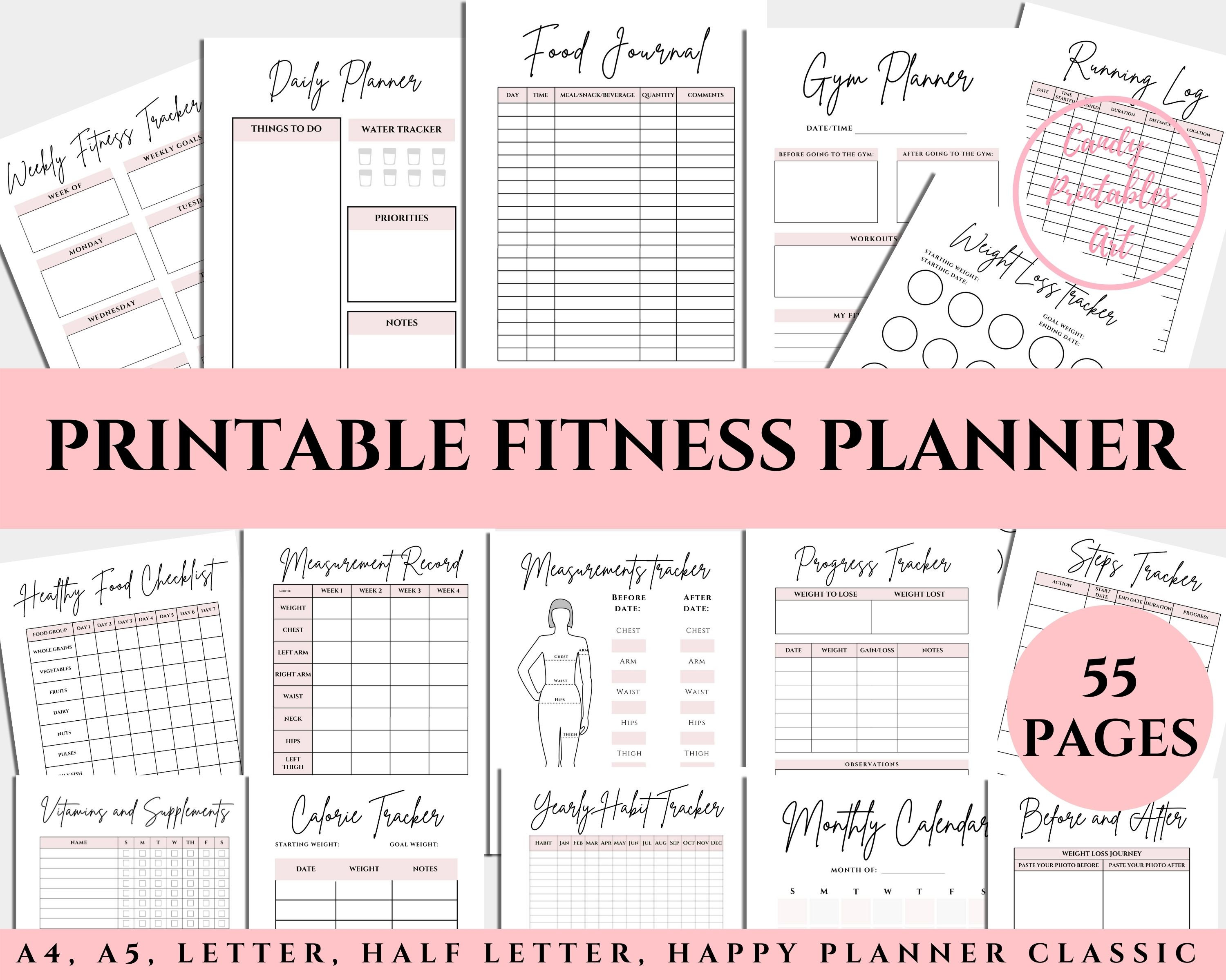 Printable Fitness Planner, Workout Journal Pages 