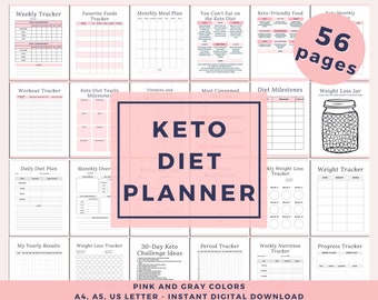 Keto Planner, Low Carb Meal Plan, Keto Diet Guide Printable, Weight Loss Gift