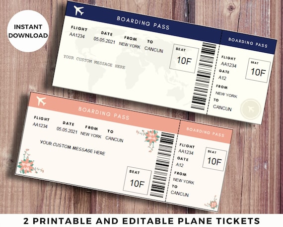 cabriolet artilleri elektrode Fake Plane Ticket Boarding Pass Template Editable Blank - Etsy Norway