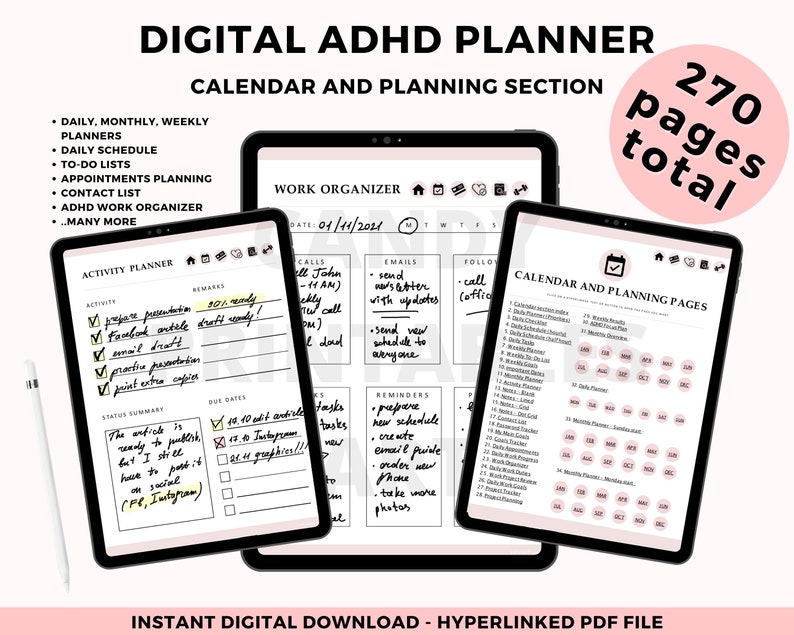 ADHD Digital Planner ADHD Planner Goodnotes Pink ADHD Etsy