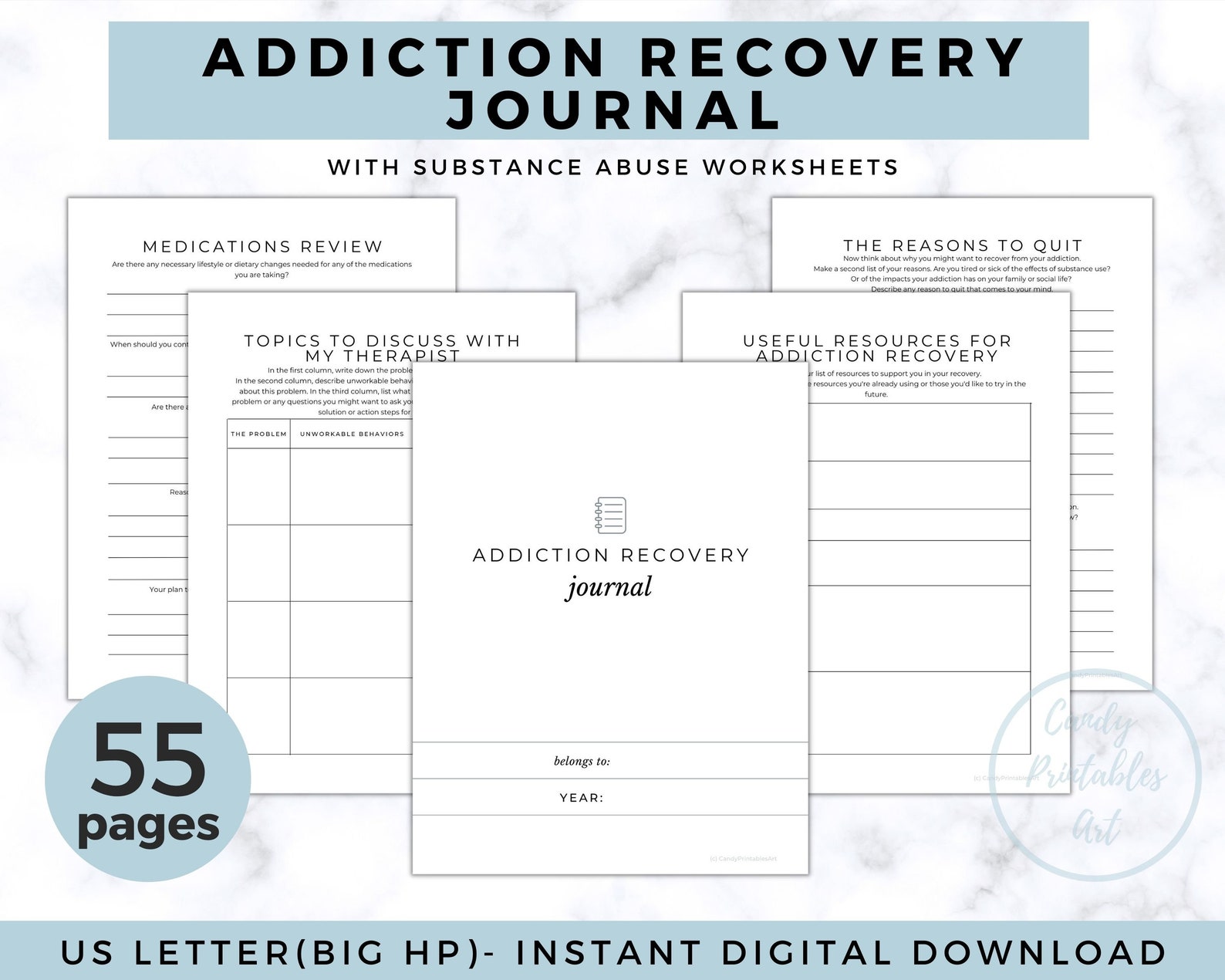 Addiction Recovery Worksheets, Substance Use Therapy, Sobriety Workbook ...