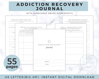 Addiction Recovery Worksheets, Substance Use Therapy, Sobriety Workbook Journal, Relapse Prevention Plan