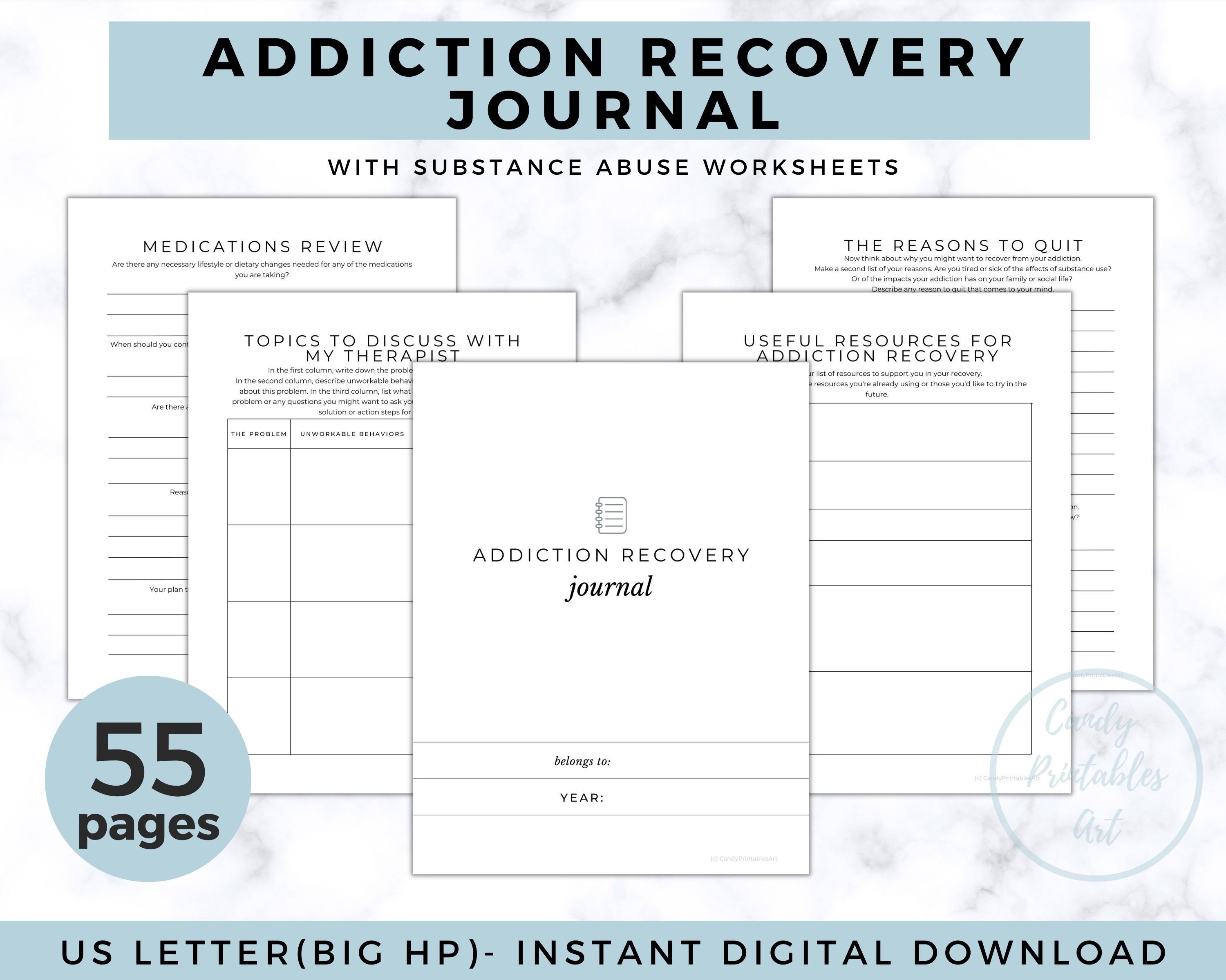 Addiction Recovery Worksheets Substance Use Therapy Sobriety Etsy