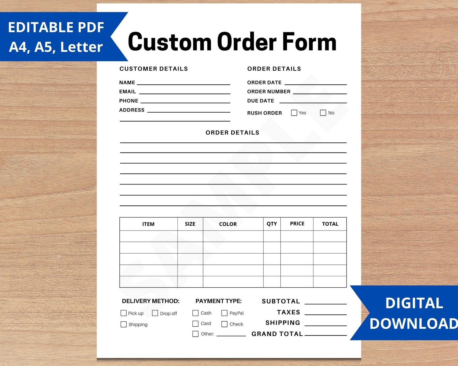 Custom Order Form Template Order Form for Craft Etsy Shop Etsy UK