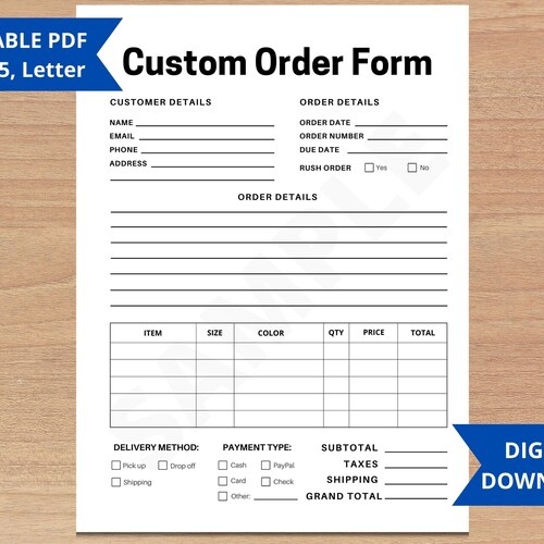 Customer Order Form Product Business Form Work Order - Etsy