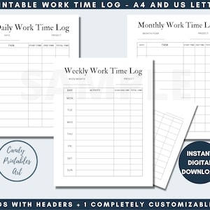 Employee Time Card Printable, Weekly Time Tracker, Editable Work Log, Monthly Timesheet Template