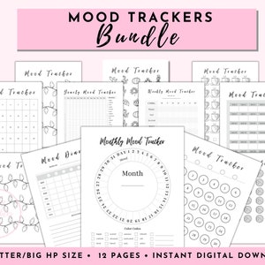 Afdrukbare Mood Tracker-bundel, dagelijks en wekelijks stemmingslogboek, Mental Health Tracker, Bullet Journal en gewoontetracker, stemmingsgrafiek