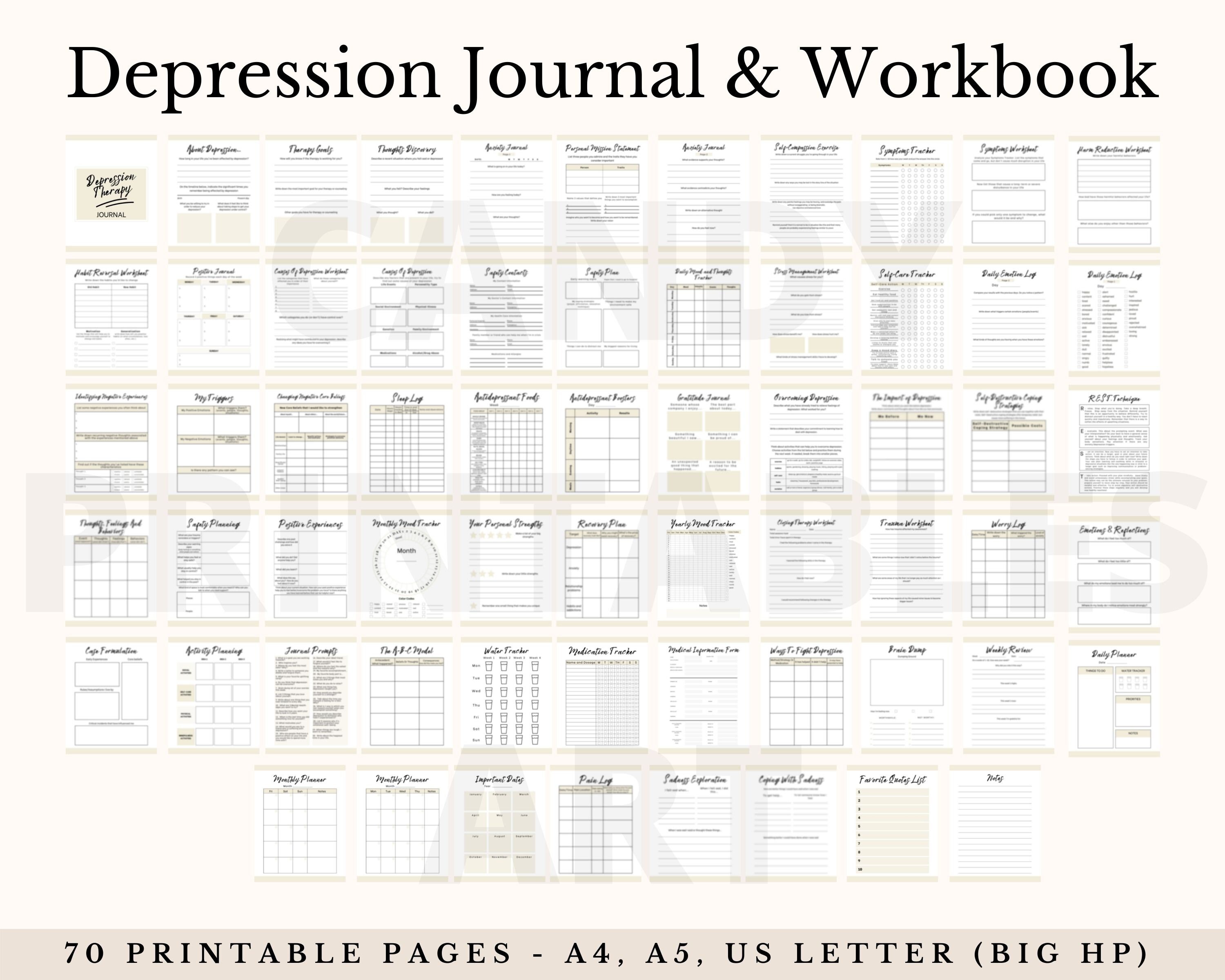 therapy journal pdf mental health journal depression printable etsy