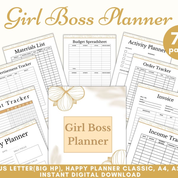 Girl Boss Planner Printable, Small Business Binder, Female Entrepreneur Journal