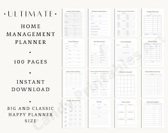 Home Management Binder Printable, Checklists for Household Organization, Family Life Planner