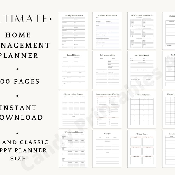 Home Management Binder Printable, Checklists for Household Organization, Family Life Planner