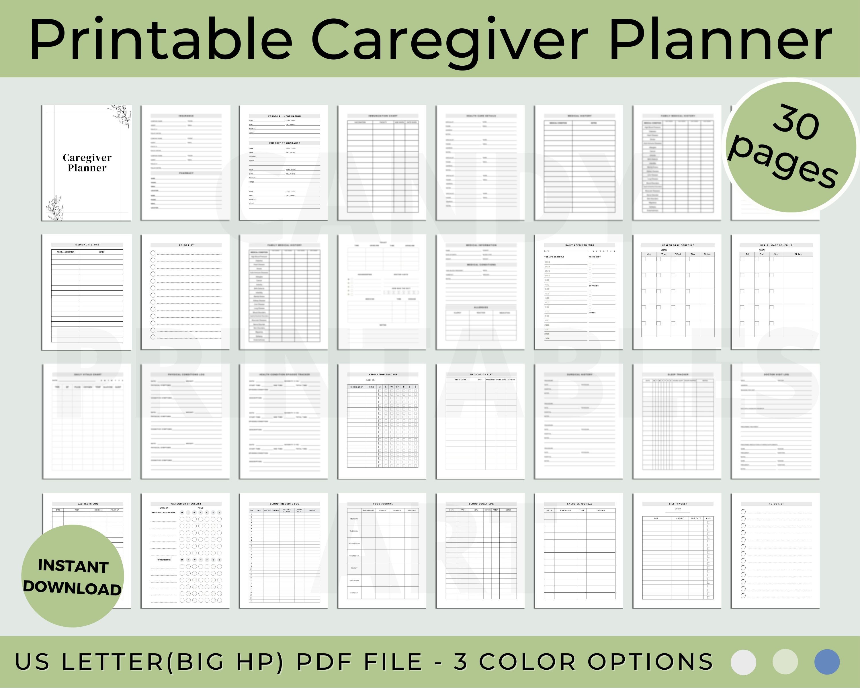 Caregiver Planner Medical Binder Records Printable Caregiver
