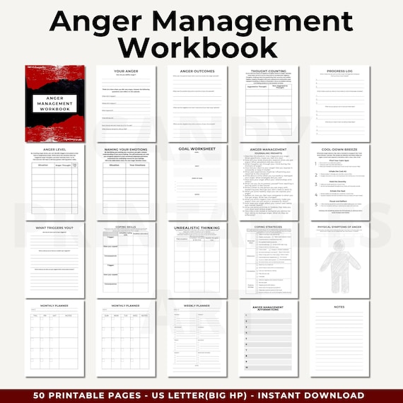 Anger Management Worksheets for Adults, Teens, CBT Anger Workbook, Therapy Journal