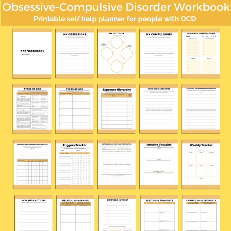"OCD self-help workbook with CBT-based worksheets – printable PDF for daily use and symptom tracking